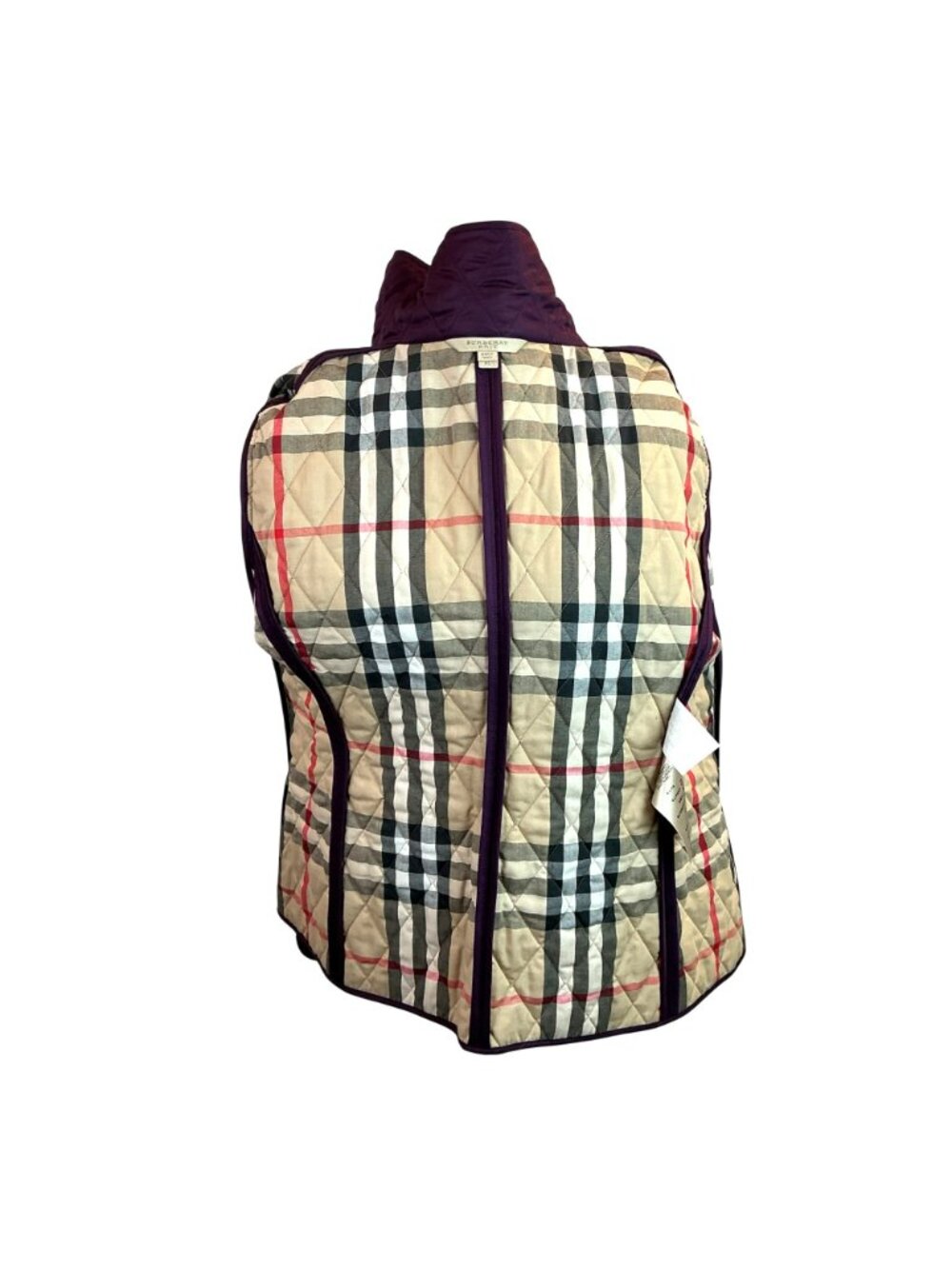 Burberry Womens Quilted Purple Jacket XLButton Closure Plaid-Lined Collar/Cuffs - Picture 10 of 16
